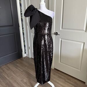 Veronica Beard Bader One Shoulder Black Sequins Midi Dress Size 8